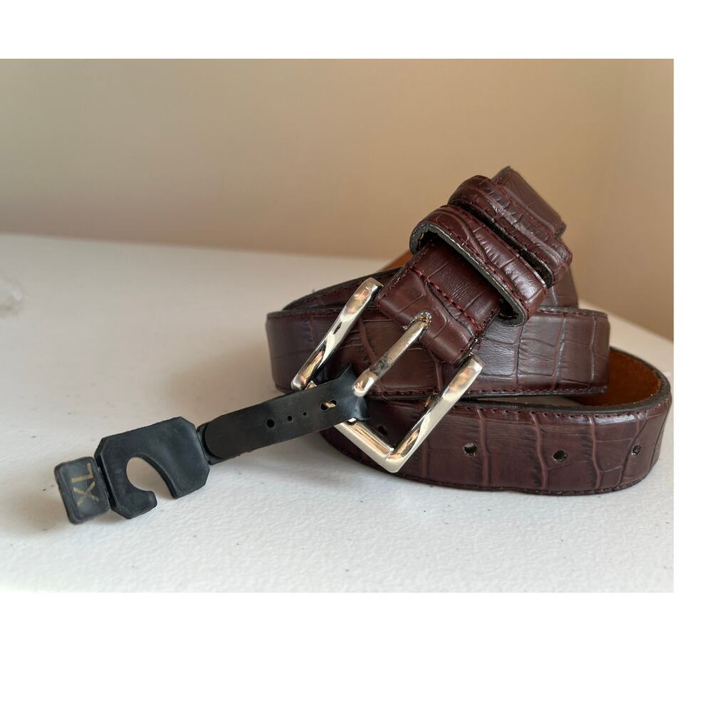 NWT Genuine Leather Mens XL 42-44 Brown Croc Embossed Belt classic staple preppy